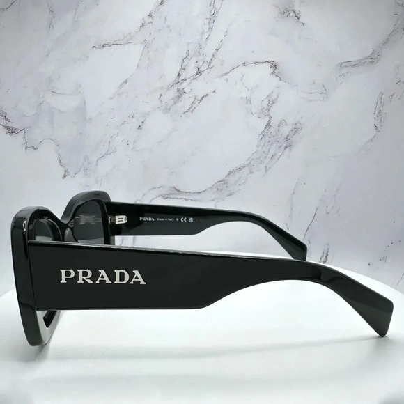 PRADA Sunglasses Black Oversized Square Acetate Letter Logo Italy Authentic - Picture 4 of 16